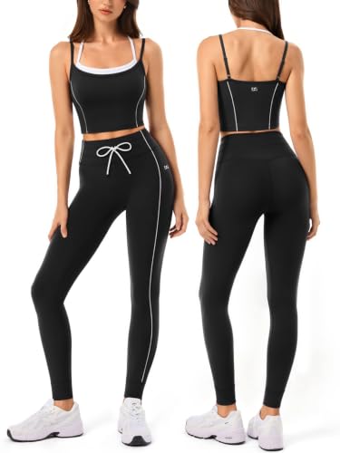 Workout Sets for Women, Drawstring Seamless Leggings with Workout Tank Tops,2 Piece Outfits for Pilates,Gym,Yoga - color: Blk001, size: X-Small