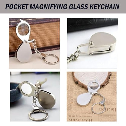 Rongon 10X Pocket Magnifying Glass Small Folding Keychain Magnifier - color: Silver-3pcs