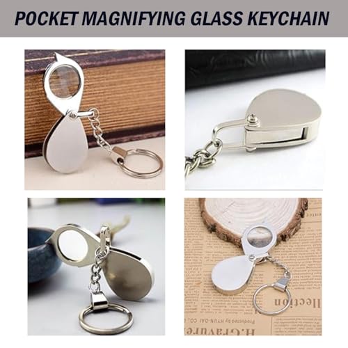 Rongon 10X Pocket Magnifying Glass Small Folding Keychain Magnifier - color: Silver-4pcs
