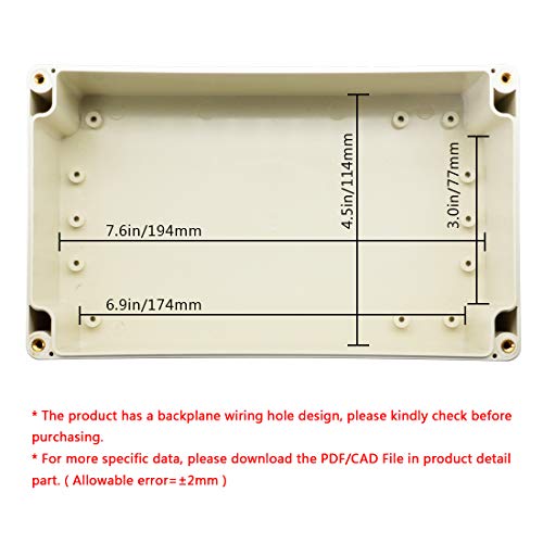 LeMotech Waterproof Dustproof IP65 ABS Plastic Junction Box Universal Electric Project Enclosure Pale Gray 7.9 x 4.7 x 2.95 inch (200 x 120 x 75 mm) - size: 7.9"x4.7"x2.95"