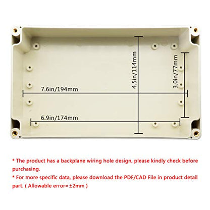 LeMotech Waterproof Dustproof IP65 ABS Plastic Junction Box Universal Electric Project Enclosure Pale Gray 7.9 x 4.7 x 2.95 inch (200 x 120 x 75 mm) - size: 7.9"x4.7"x2.95"