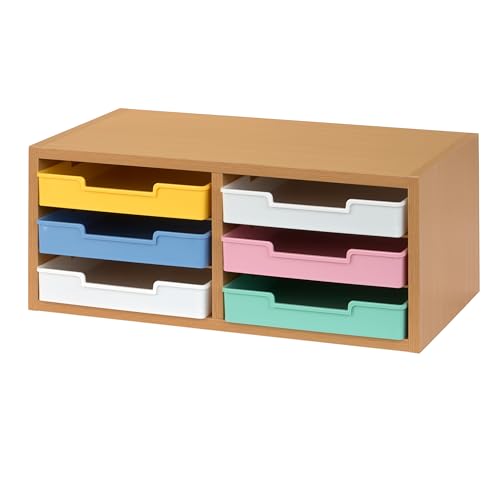 Really Good Stuff Oak 6-Slot Mail Center with Bold Vibes Trays - color: Oak