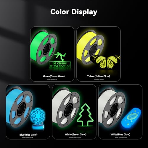ANYCUBIC PLA 3D Printer Filament, Glow in the Dark, 3D Printing PLA Filament 1.75mm Dimensional Accuracy +/- 0.02mm, 1KG Reusable Spool (2.2 lbs), Glow Green - color: 1kg Pla Glow in the Dark - Glow to Green