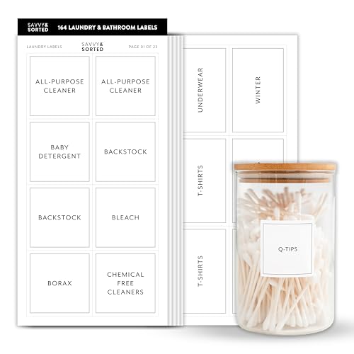 Bathroom Laundry Labels for Jars - 164 Closet Laundry Stickers, Cleaning Labels for Jars Spray Bottles, Bedroom Closet Household Laundry Organization - style: Modern White Bathroom Laundry Closet Labels