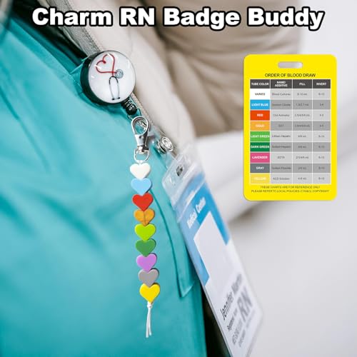 Order of Blood Draw Beads with Reference Card, Phlebotomist Badge Reel Visual Aid Tool Accessories, RN Badge Buddy, Phlebotomy Essentials, Nurse Supplies - color: Heart and Round Blood Draw Beads With Yellow Card