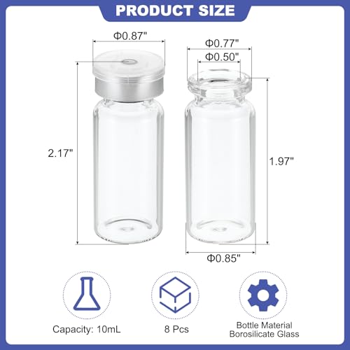 PATIKIL 10ml Sample Vials, 8 Pack Lab Empty Vials with Butyl Rubber Stopper and Crimp Top Caps Borosilicate Glass Vial, Transparent - color: Transparent, size: 10ml