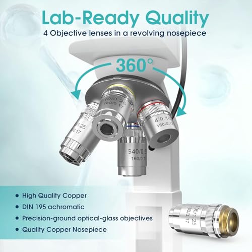 Microscope for Adults with 40X-2500X Magnification, Lab Trinocular Compound Microscope with Thermostat Stage, 7'' LCD Screen, Built-in 5MP Camera for Lab School (Constant Temperature)