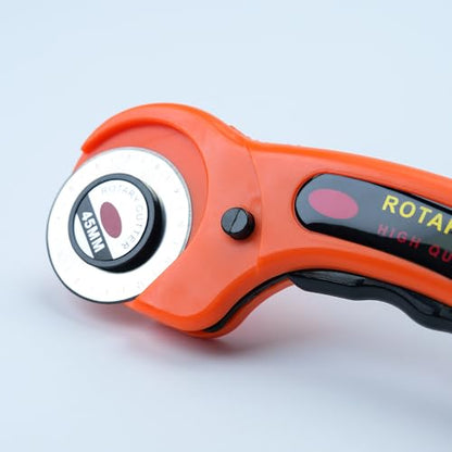 Ergonomic 45mm Rotary Cutter Comes with 5 Replacement Blades and Carrying Case (Pink) - color: Pink