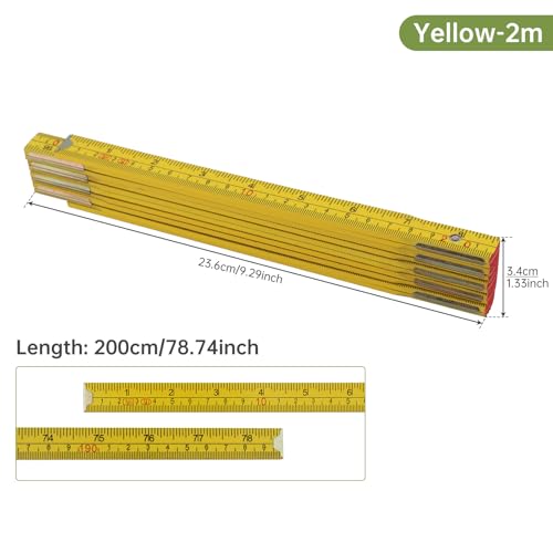 Folding Wood Rule, 2M / 78 inch Foldable Ruler for Carpenters Folding Meter Stick, Lightweight Composite Construction Ruler, Metric and Imperial Measurement Systems (1, Yellow, 2M/78 inch) - color: Yellow, size: 2M/78 inch