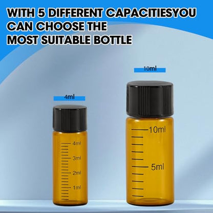 12PCS 10ml Amber Glass Graduated Vials with Screw Caps & Plastic Stoppers - color: AMBER, size: 10ml