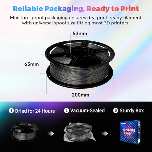 Flashforge 3D Printer Filament Silk PLA 1.75mm 1kg Spool-Dimensional Accuracy +/- 0.02mm (Metal Grey) - color: Metal Grey