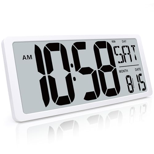 TXL 18.44" Large Digital Wall Clock with Backlight, Battery Operated Alarm Clock with Day, Date & Temperature, Jumbo Display Digital Count Up Down Timer Clock for Hoom,Classroom Room,Office - color: White Backlight-18.44in