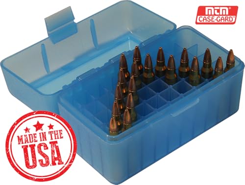 MTM Case-Gard RS-50-24 Flip-Top Rifle Ammo Box, 50 Round, Clear Blue - color: Clear Blue