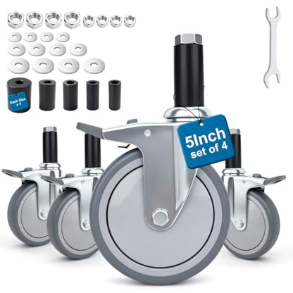 5 Inch Expanding Stem Casters with 5 Size Rubber Sleeves - size: 5Inch