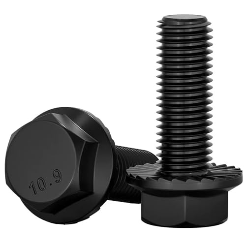 M6-1.0 x 12 mm Flanged Hex Head Bolts Flange Hexagon Screws, Full Thread, Alloy Steel, Zinc Plated, Quantity 20 - size: M6 x 12