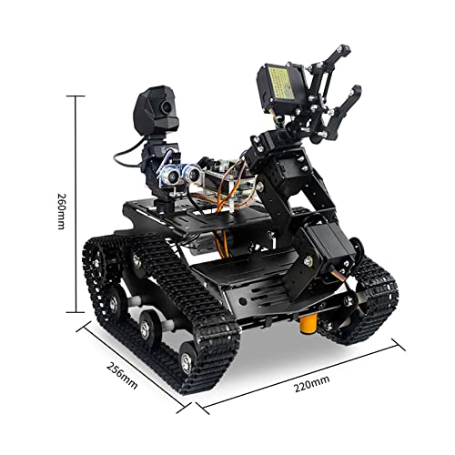 Smart WiFi Robot Kit for Raspberry Pi 5 4B 3B, 4DOF Robotic Arm Track Tank Chassis Robot Car with HD Camera Ultrasonic Infrared Sensor Programming Project for 14+(without Raspberry Pi)