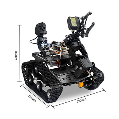 Smart WiFi Robot Kit for Raspberry Pi 5 4B 3B, 4DOF Robotic Arm Track Tank Chassis Robot Car with HD Camera Ultrasonic Infrared Sensor Programming Project for 14+(without Raspberry Pi)