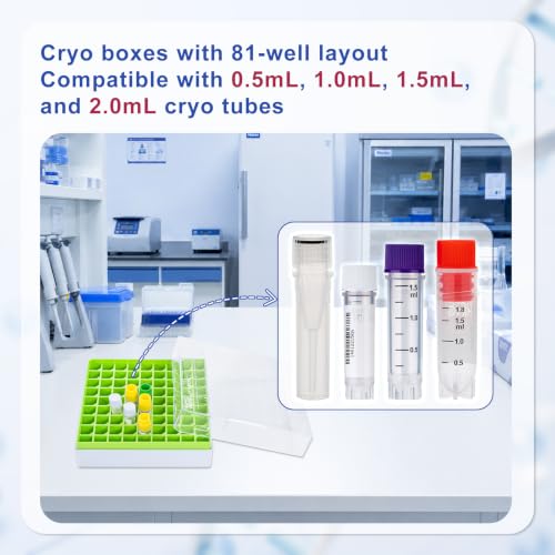 2in Cryo Boxes, 81-Well Tube Racks, Case of 20, Green - color: Green, size: 2in,81-well