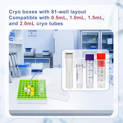 2in Cryo Boxes, 81-Well Tube Racks, Case of 20, Green - color: Green, size: 2in,81-well