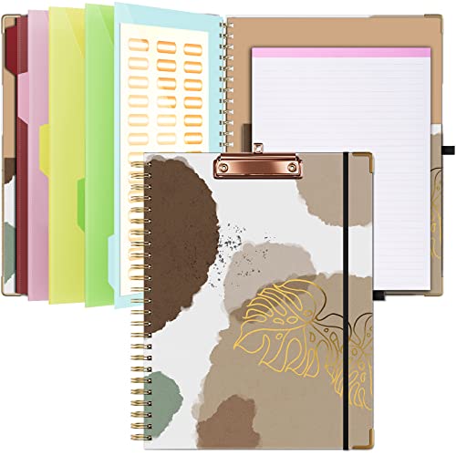 Ospelelf Clipboard with Storage 8.5 X 11，Padfolio Organizer, Spiral Portfolio Letter Size with Notepad, Pen Holder, 5 Extra Folder Divider Pages, Elastic Closure Nurse Essentials(Earthy Abstract) - color: Earthy Abstract