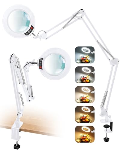 12X Magnifying Glass with Light and Clamp, Extra Long 3 Swing Arm, White - color: White, size: 12X 36inch Clamp