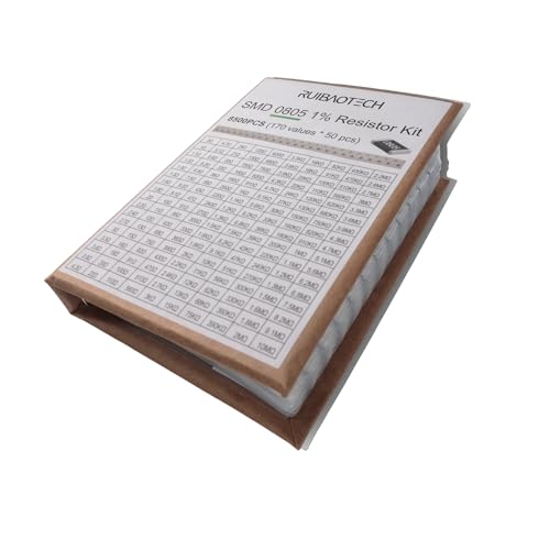 0805 SMD Resistor Assortment Kit (0-10M Ohm 1% Tolerance) Total 170 Values(Each 50 pcs) in One Surface Mount Chip Sample Book for Electronics Prototyping and Repairs - size: 0805 (0R-10M )50pcs/Value Resistors