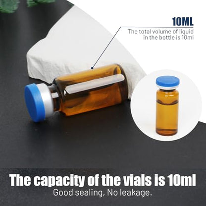 100 Pack 10ml Amber Glass Vials with Caps – 2.5 Dram Lab Headspace Vials - color: Amber Vial Blue Cap, size: 10ml