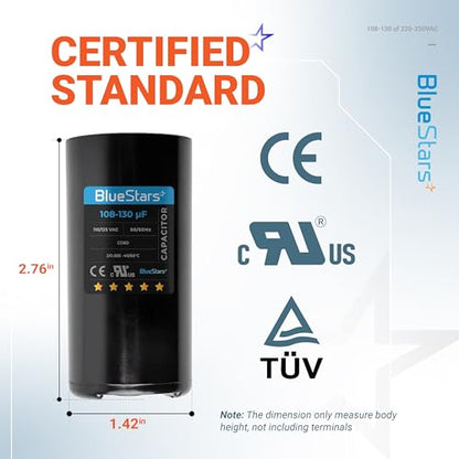 [2025 Upgraded] BlueStars 108-130 uF MFD 220-250 VAC Motor Start Capacitor - size: 108-130 MFD 220-250 VAC