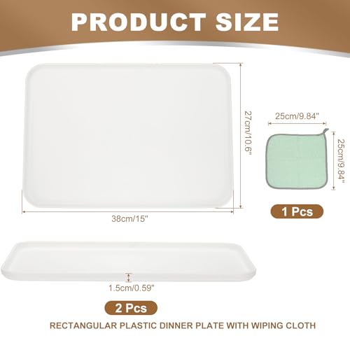PATIKIL 15x10.6 Plastic Tray, 2 Pack Rectangular Plates Food Tray Wheat Plates Dishes Reusable Dessert Plate Trays with Cloth for Cake Fruits Salad Cupcake Steak Serving White - color: White, size: L(15"x10.6")