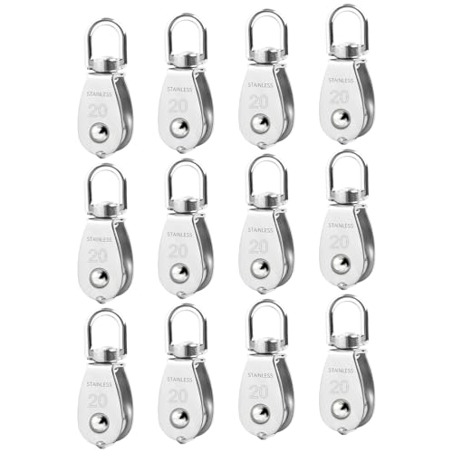 12 Pack M20 Single Pulley Block, 304 Stainless Steel Wire Rope Cable Pulley, Heavy Duty Swivel Pulley Wheel Hanging Wire Towing Wheel for Lifting - style: M20