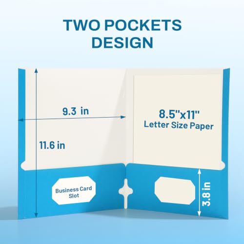 SUNEE Folders with Pockets 3 Hole Punched(50 Pack, Blue), 2 Pocket Folders Fit Letter Size Paper, Paper File Folder for School Office Home Bussiness - color: Blue