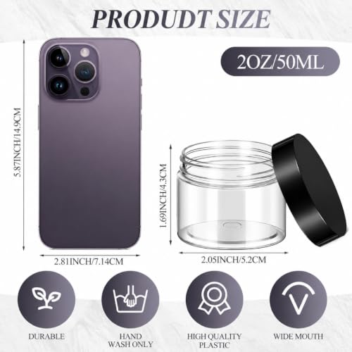 SATINIOR 500 Pcs Plastic Cosmetic Jars Empty with Lids, Black Lids, 2 oz - color: Black Lids, size: 2 oz