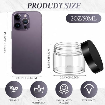 SATINIOR 500 Pcs Plastic Cosmetic Jars Empty with Lids, Black Lids, 2 oz - color: Black Lids, size: 2 oz