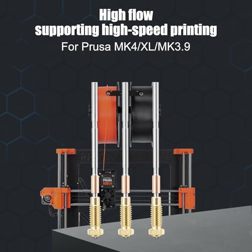 MK4 Nozzle for Prusa, 0.4mm High Flow Hardened Steel Bimetal Nozzle,Titanium Alloy Integrated Pipe, Supports High-Speed Printing Up to 600 mm/s for Prusa i3 MK4/XL/MK3.9 3D Printers
