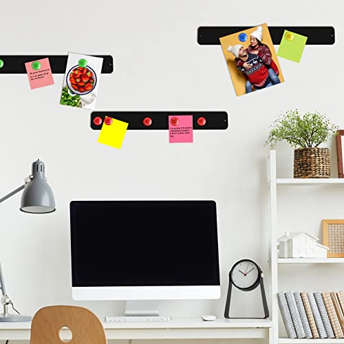 Outus 6 Pcs Magnetic Bulletin Board Strip 15" x 2" with 48 Magnets, Black - color: Black