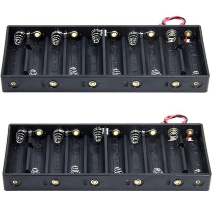 10 x 1.5V AA Battery Case Holder with Wire Bundle，AA Charging 10 Bay Battery Storage Boxes, 10 Slots in Parallel Black Plastic Batteries Case