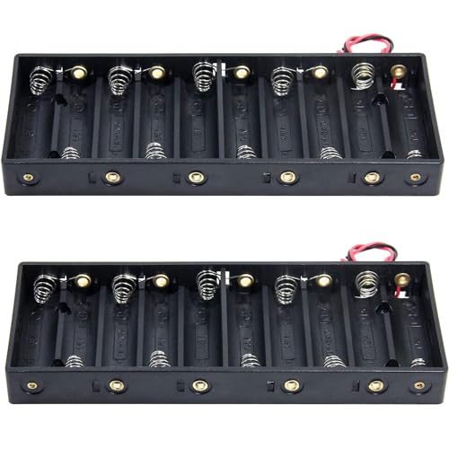 10 x 1.5V AA Battery Case Holder with Wire Bundle，AA Charging 10 Bay Battery Storage Boxes, 10 Slots in Parallel Black Plastic Batteries Case