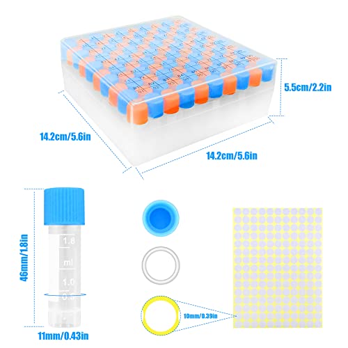100Pcs 2ml Cryo Tubes Plastic Cryogenic Vials with Screw Caps, PP Material
