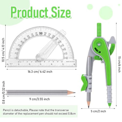 Zonon 2 Pcs Protractor and Compass Set, Swing Arm Protractor, Green Clear - color: Green and Clear
