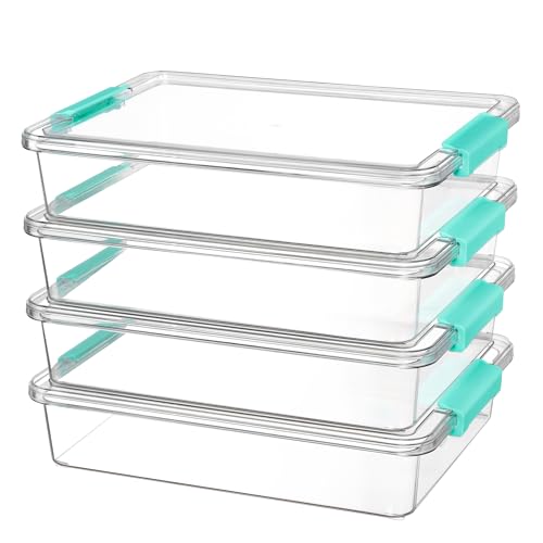 Vtopmart 4 Pack 6 Qt Plastic Storage Bins with Lids, Clear Sensory Bins - color: Teal, size: 6 Qt