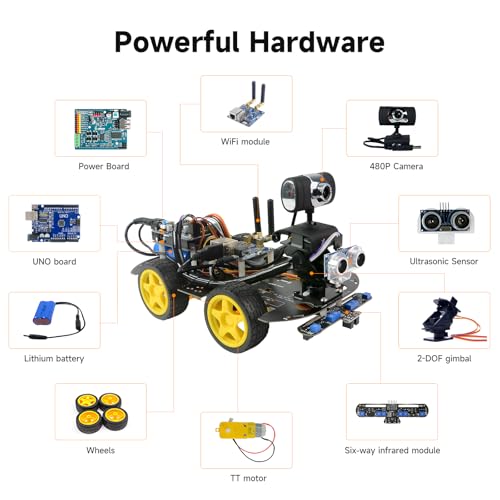 Smart Video Car Robot for Arduino, WiFi & Bluetooth RC Car with Camera, 6-Way IR & Ultrasonic Sensors, Programmable Arduino Robotics Kit for Adults STEM Education & AI Learning (UNO-6 Way IR Sensor)