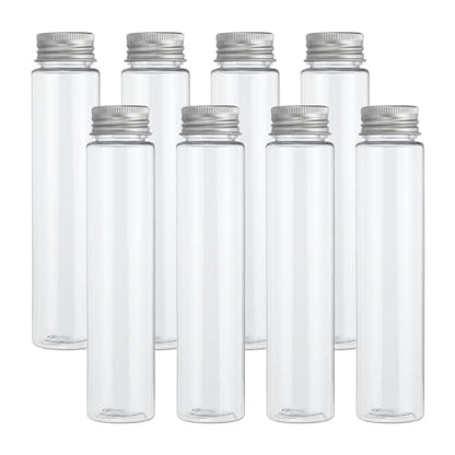 PATIKIL 110ml Test Tubes, 8pcs 5.91x1.34" Plastic Clear Flat Bottom Test Tube Containers with Caps for Bead Party Candy Bath Salt Storage Scientific Experiment Plant Propagation, Silver