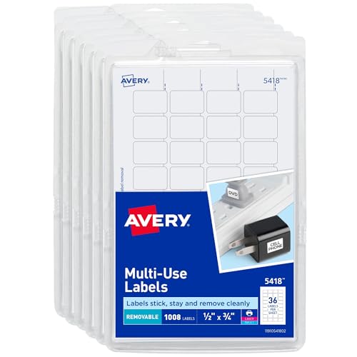 Avery® Removable Labels, 1/2" x 3/4", White, 6 Packs for 6,048 Total (45418) - size: 1/2 x 3/4 inches