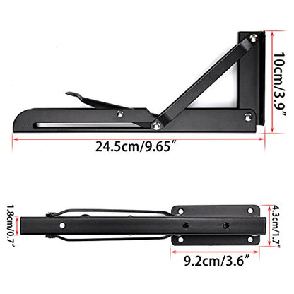 Sumnacon Sturdy Folding Shelf Brackets - Heavy Duty Metal Triangle Table Bench Folding Shelf Bracket 10 Inch, 2 Pcs Folding Shelf Hinge Wall Mounted, Max Load 132lb (Black) - color: Black, size: 10 Inch