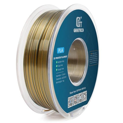 Geeetech Silk PLA Filament 1.75mm Silk Dual Color Filament, Coextrusion Dichromatic Metal-Like Shiny Consumable 1kg (2.2lbs) 1 Spool, Dimensional Accuracy +/- 0.02 mm, Gold Silver - color: 1kg Dual Color Gold-silver