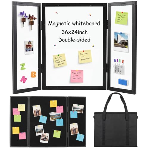 36 x 24 Trifold 3-Panel Display Board with Black Felt Board and Storage Bag - color: White-black, size: 36 x 24inch
