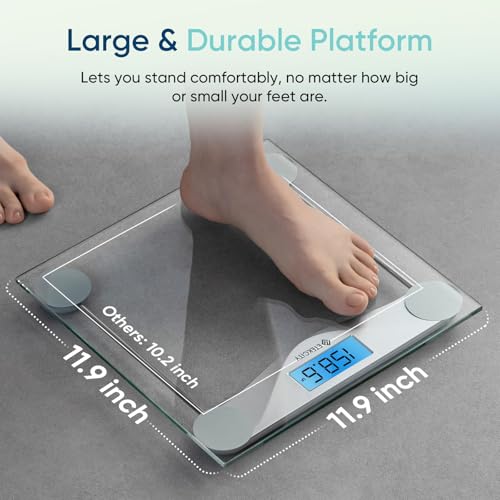 Etekcity Digital Body Weight Bathroom Scale, 6mm Tempered Glass, 400 lbs - color: Silver, size: 11.9 x 11.9 inches