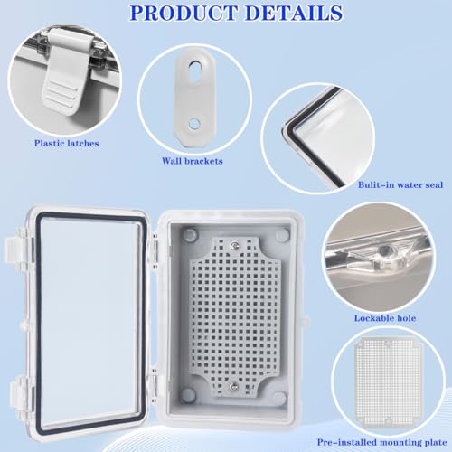 Waterproof Electrical Box Dustproof Junction Box Weatherproof IP67 ABS Plastic Enclosure Switch Router Project Box with Mounting Plate with Wall Bracket 2 Cable Glands Clear 5.9"x3.9"x2.8" - color: Clear, size: 5.9" x 3.9" x 2.8" 1pc