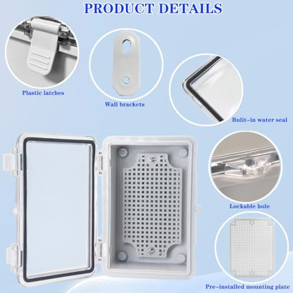 Waterproof Electrical Box Dustproof Junction Box Weatherproof IP67 ABS Plastic Enclosure Switch Router Project Box with Mounting Plate with Wall Bracket 2 Cable Glands Clear 5.9"x3.9"x2.8" - color: Clear, size: 5.9" x 3.9" x 2.8" 1pc