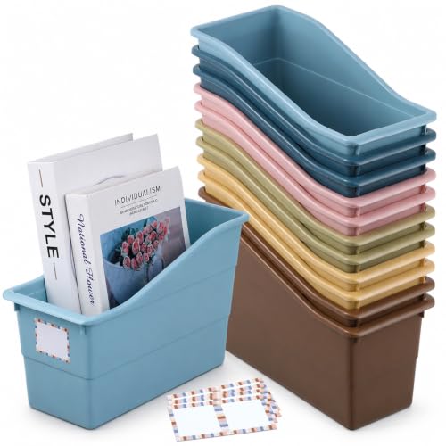 gisgfim 12 Pack Large Book Bins with Labels (Retro) - color: Retro